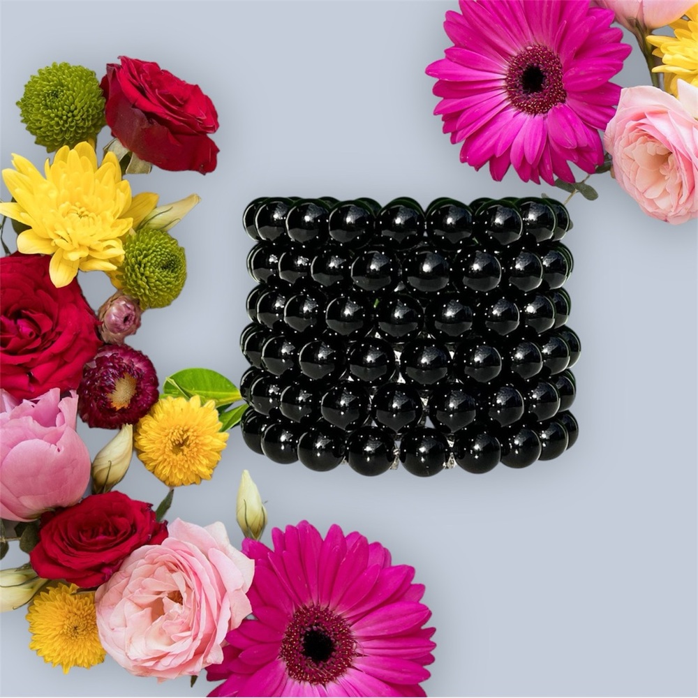 10mm Onyx Black Beaded Stretch Bracelet